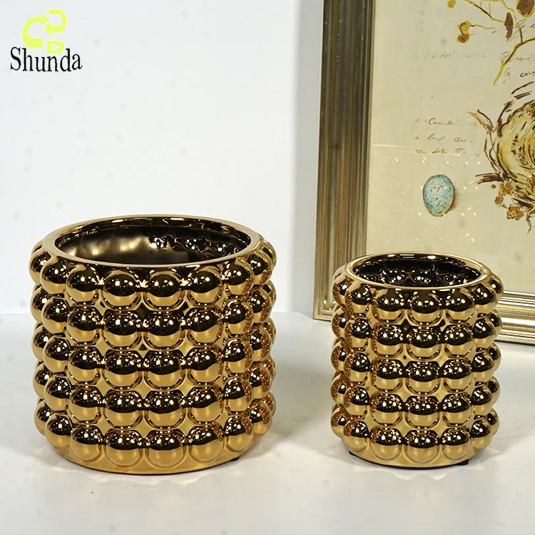 Wholesale decoration porcelain planter flowerpots silver plated bonsai plant pots gold ceramics flower succulent pots for plants