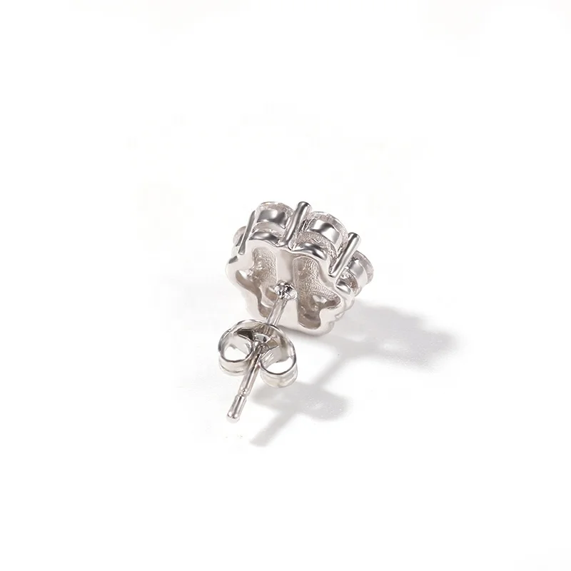  925 Sterling Silver Earrings Bling Snow Flower Cluster Shape Stud Screw Back For Women