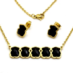 AFXSION South American Hot Jewelry Bear Necklace and Earrings with Black Crystal 18K Gold Jewelry Set