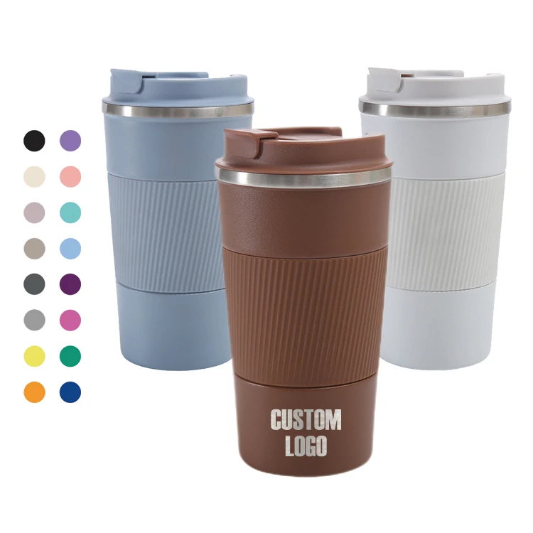Stainless Steel Vacuum Cup Mug Custom logo Reusable Travel Coffee Tumbler With Silicone Sleeve Thermos Thermal Insulated Double