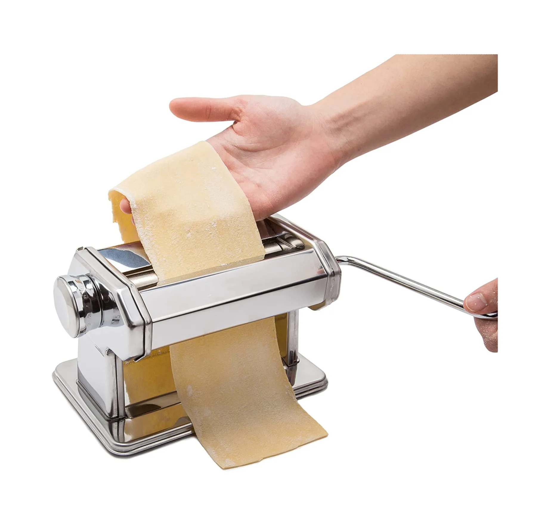 Hand Crank Pasta Maker with Spaghetti Fettuccini Roller Angel Hair Ravioli Noodle Lasagnette Cutter Attachment Counter Top Clamp
