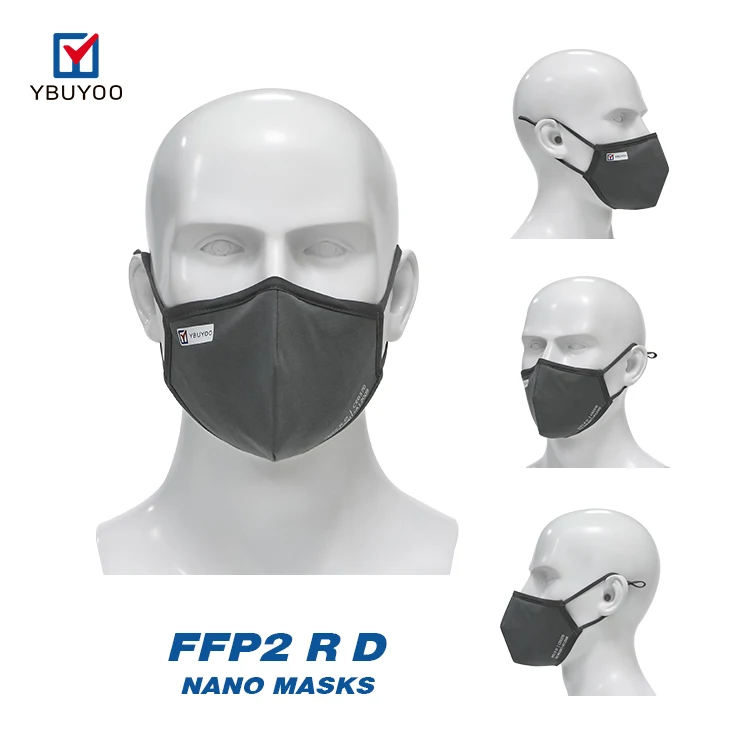 Многоразовая черная хлопковая моющаяся дышащая маска для лица Nano technology FFP2 R D class