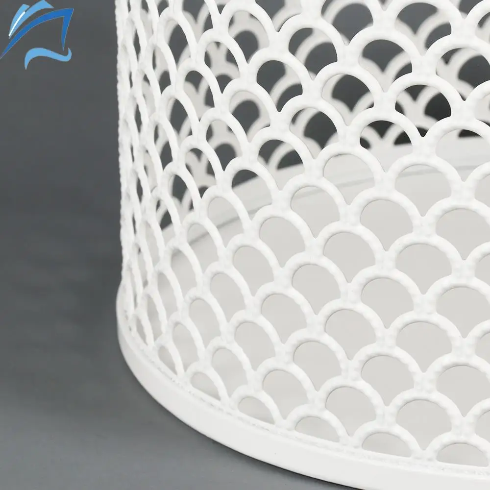 Wire mesh iron trash can office modern Nordic white round trash can