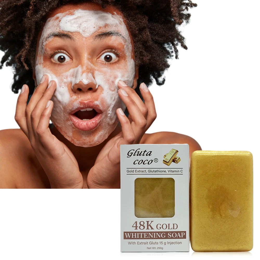 Gluta coco 48K Gold Whitening Soap with Glutathion & Vitamine C Moisturizer Remove Hyperpigmentation Natural Whitening Face Soap