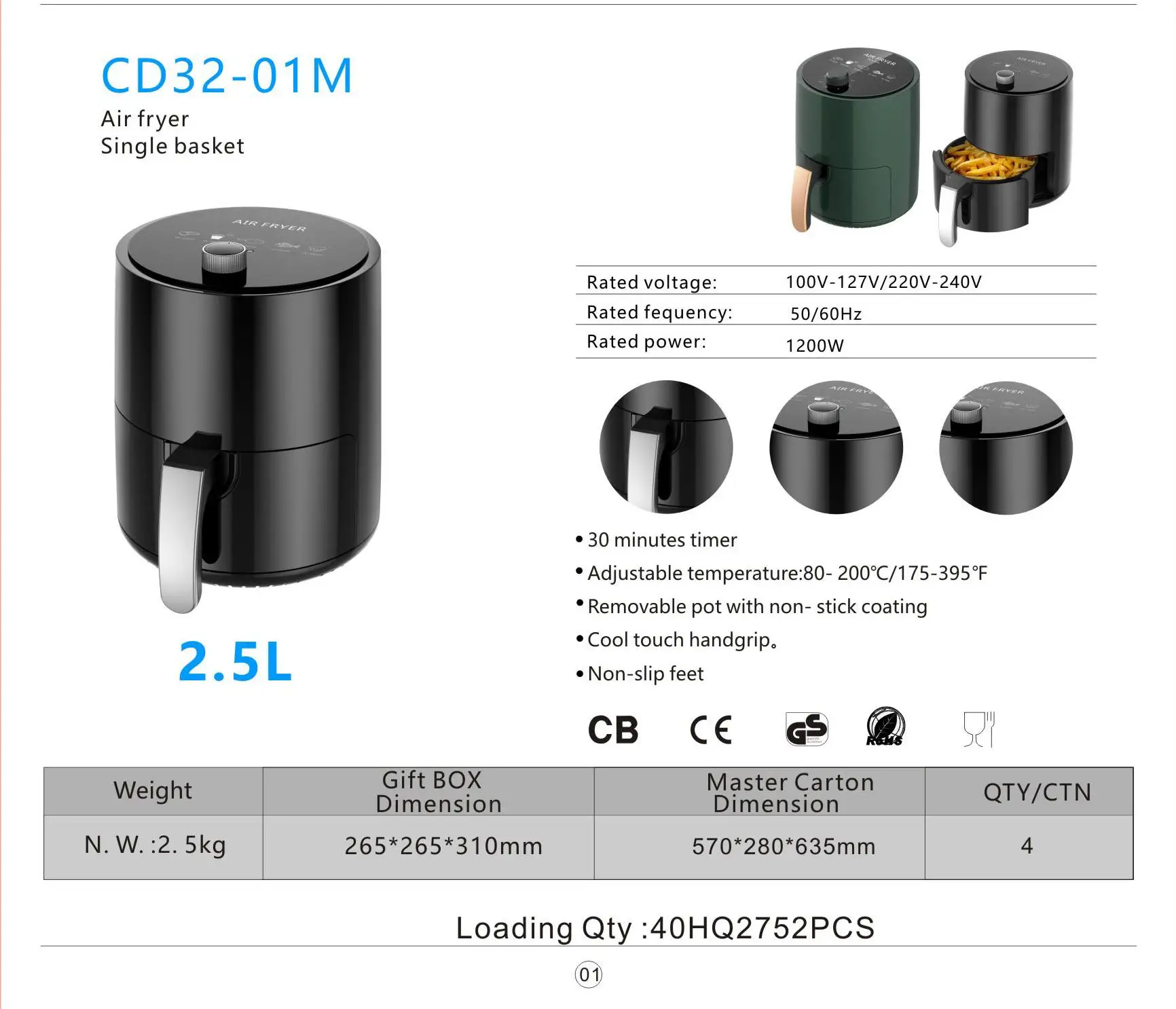 Service Guaranteed 2.5L Oil Free Cooking Intelligent Timing Electric Hot Fryers Air Frier Fryer for Restaurants
