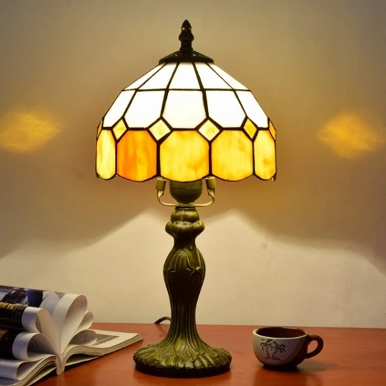 Tiffany Lamp W20H18 Inch Red Yellow Rose Floral Style Stained Glass Antique Table Lamp