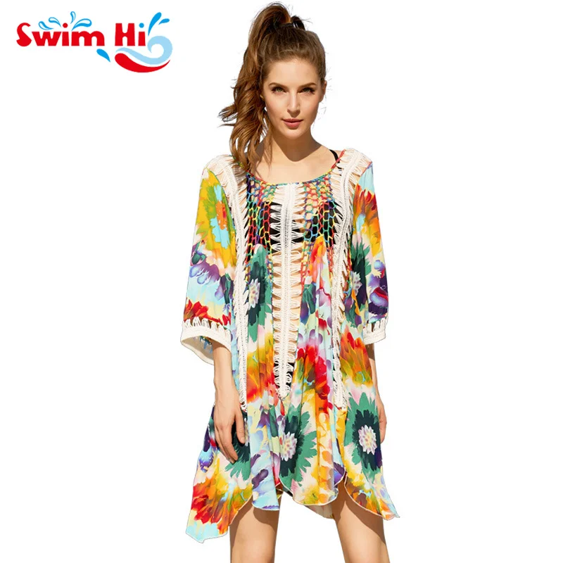 Factory Kaftan Micro Bikini Sarongs Floral Beachwear Pareo Floral Printed Printed Flowers Cover Up