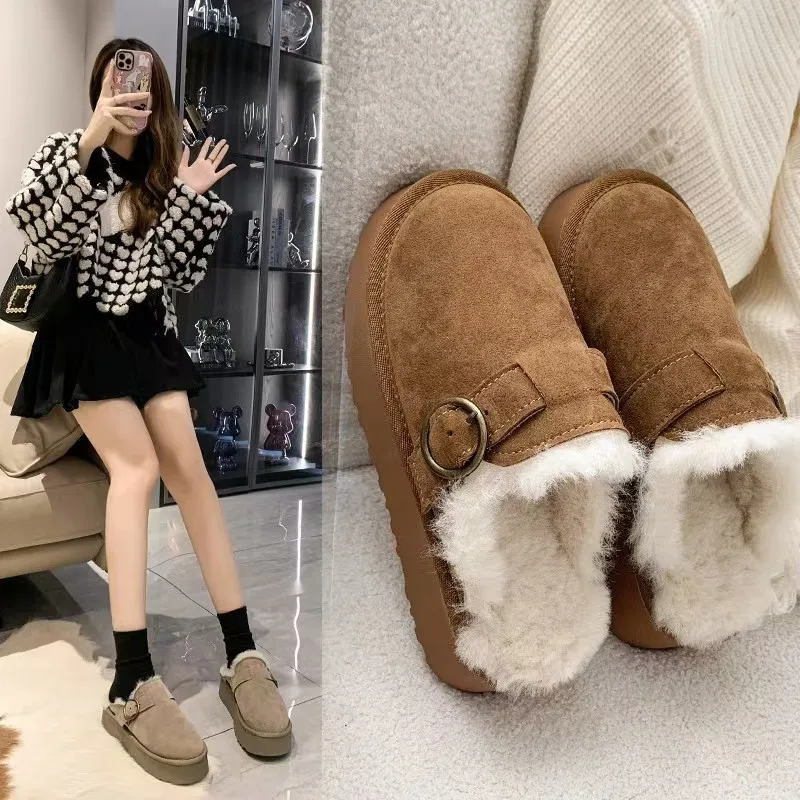 Woolly Shoes Female New Fashion Autumn And Winter Soft Soles A Slip-on Plus Cashmere Warm Cotton Shoes