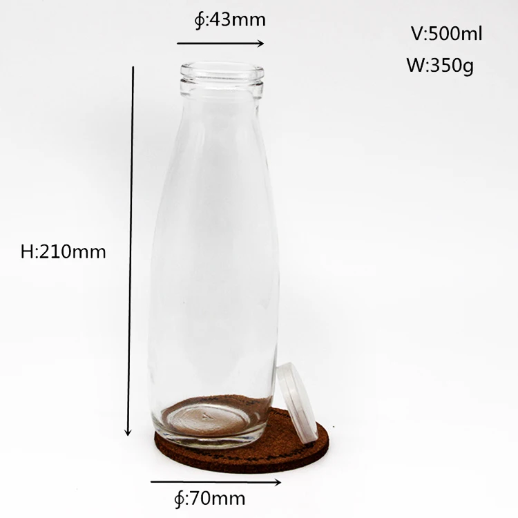 
Wholesale Classic 500ml 250ml Glass milk bottle with metal cap BPA free factory direct sale 