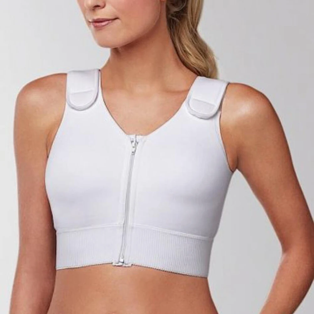 All day comfort wireless post surgical compression wear zipper front closure cotton spandex medical post op bra for women