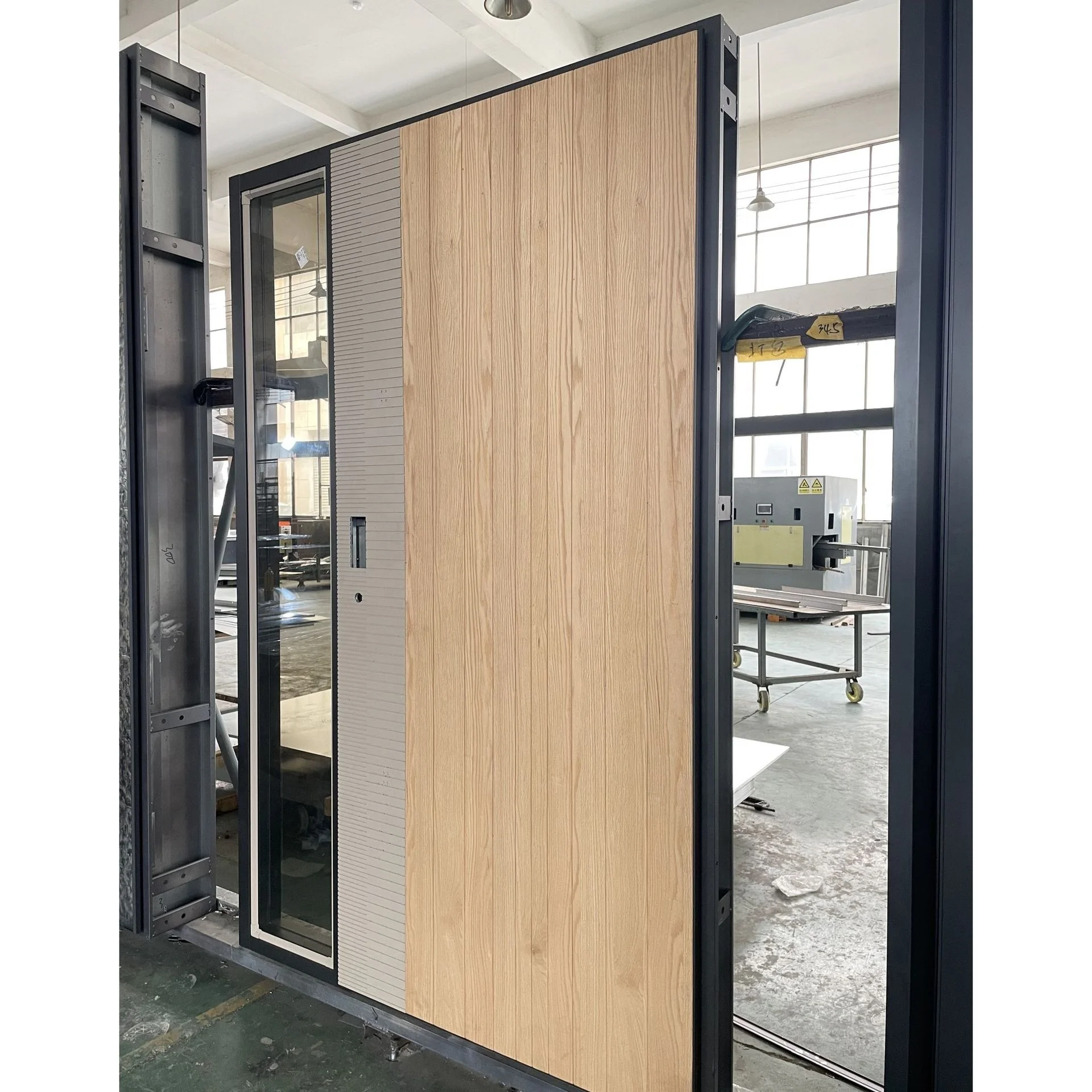 Modern Villa Entrance Security Door Aluminum Wood Main Lobby Solid Wood Door with Stainless Design White Lacquered Glass Doors