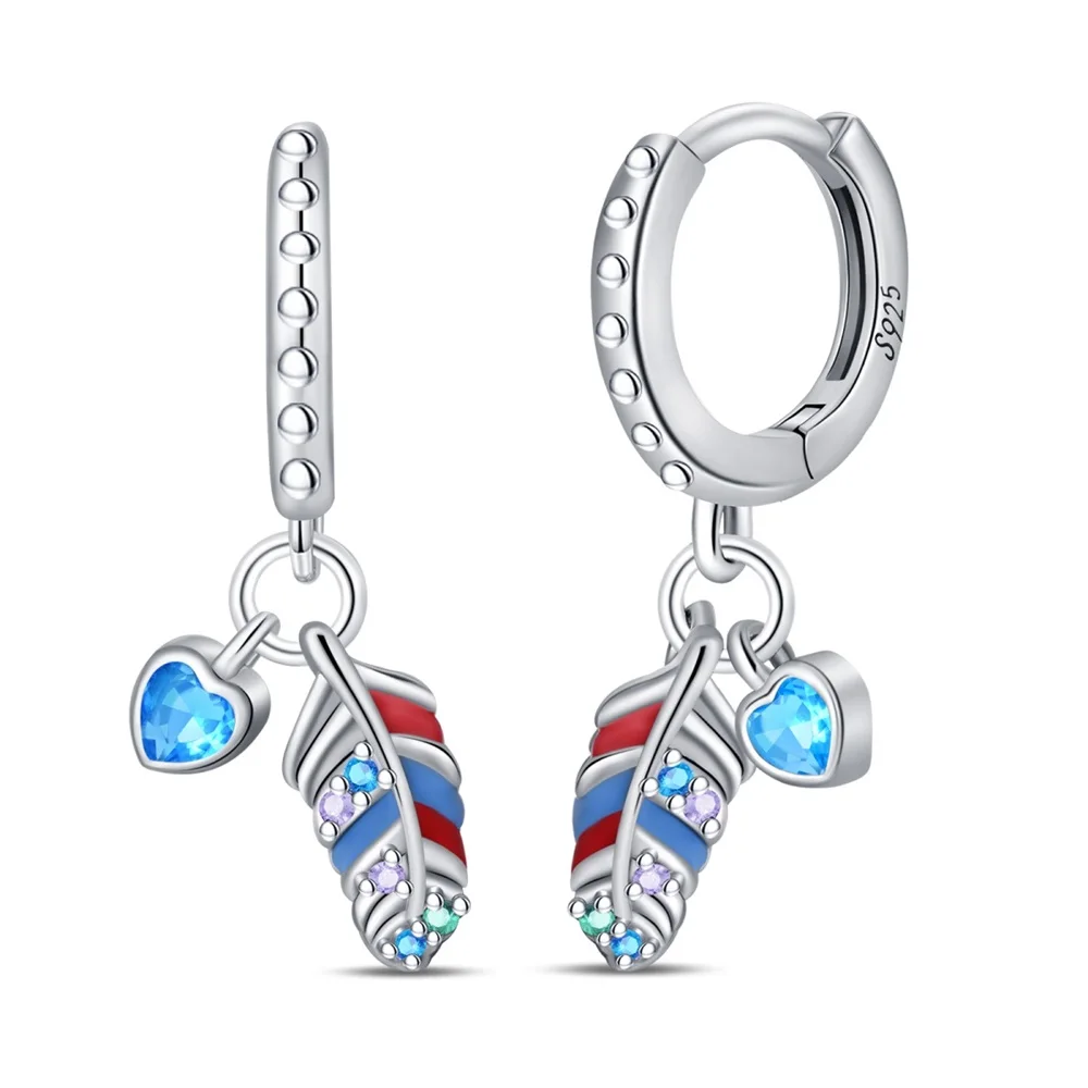 New fashion S925 Sterling Silver hoop Earring for women gifts Bee Unicorn Feather Pendant diamond earring Jewelry wholesale