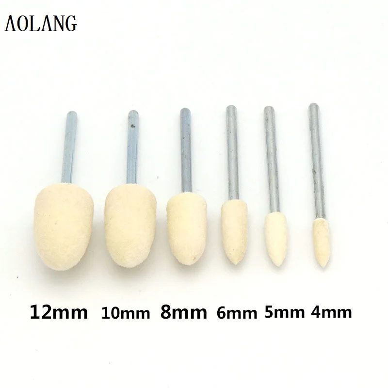 Iron handle 2.35mm/3mm/6mm White wool felt Conical cylindrical ground metal polished nail Jewelry Watch Tool head