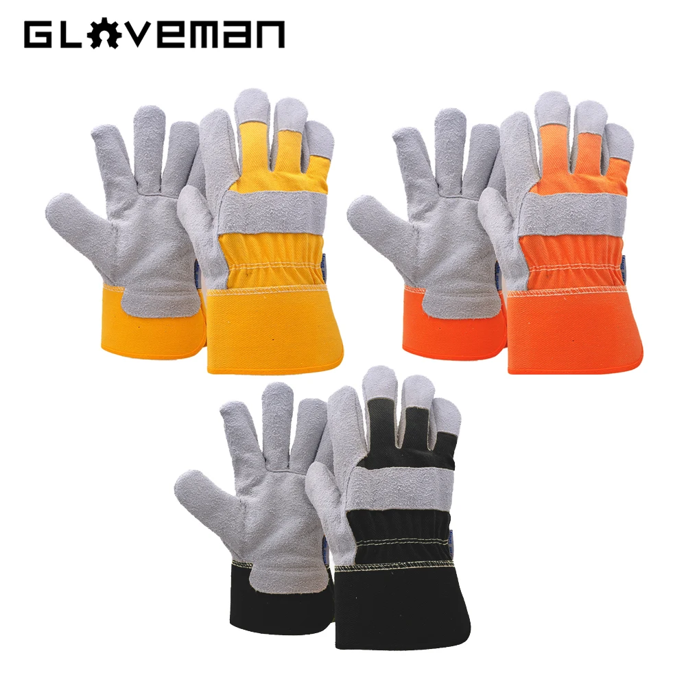 GLOVEMAN custom Heavy Duty cow pig Split Leather rigger Industrial construction Safety Work cowhide leather welding Gloves