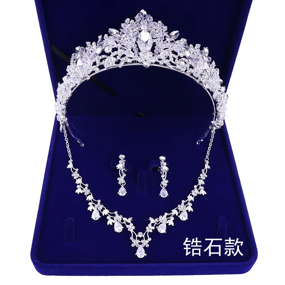 Delicate Crystal Rhinestones Diamonds Pearls Branch Tiara Crown Necklace Earring Set Headpiece Jewelry T0019