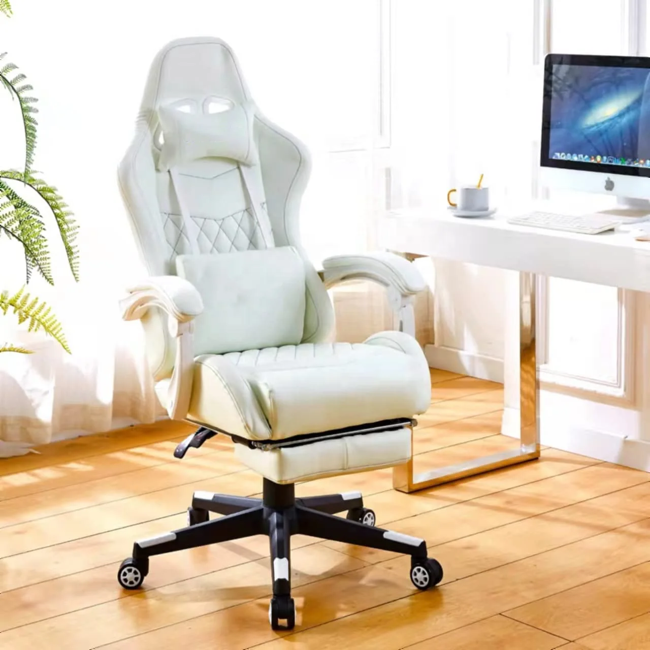 Latest design superior quality wholesale e-sports high quality Full White PVC Leather Gaming Chair Sillas Gamer with Footrest