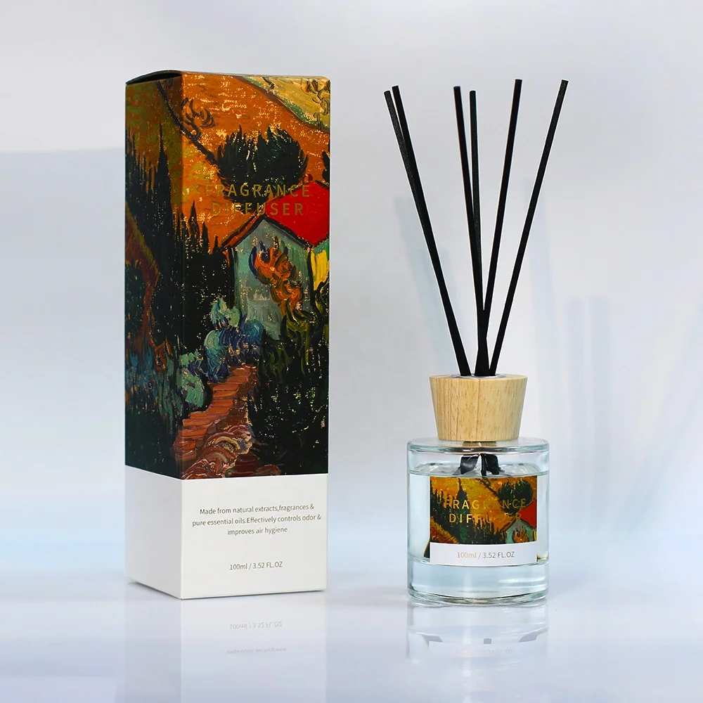100ml Luxury hot sale Custom Private Label Glass Bottle Rattan Sticks Essential Fragrance Reed Diffuser glass bottle In Gift Box