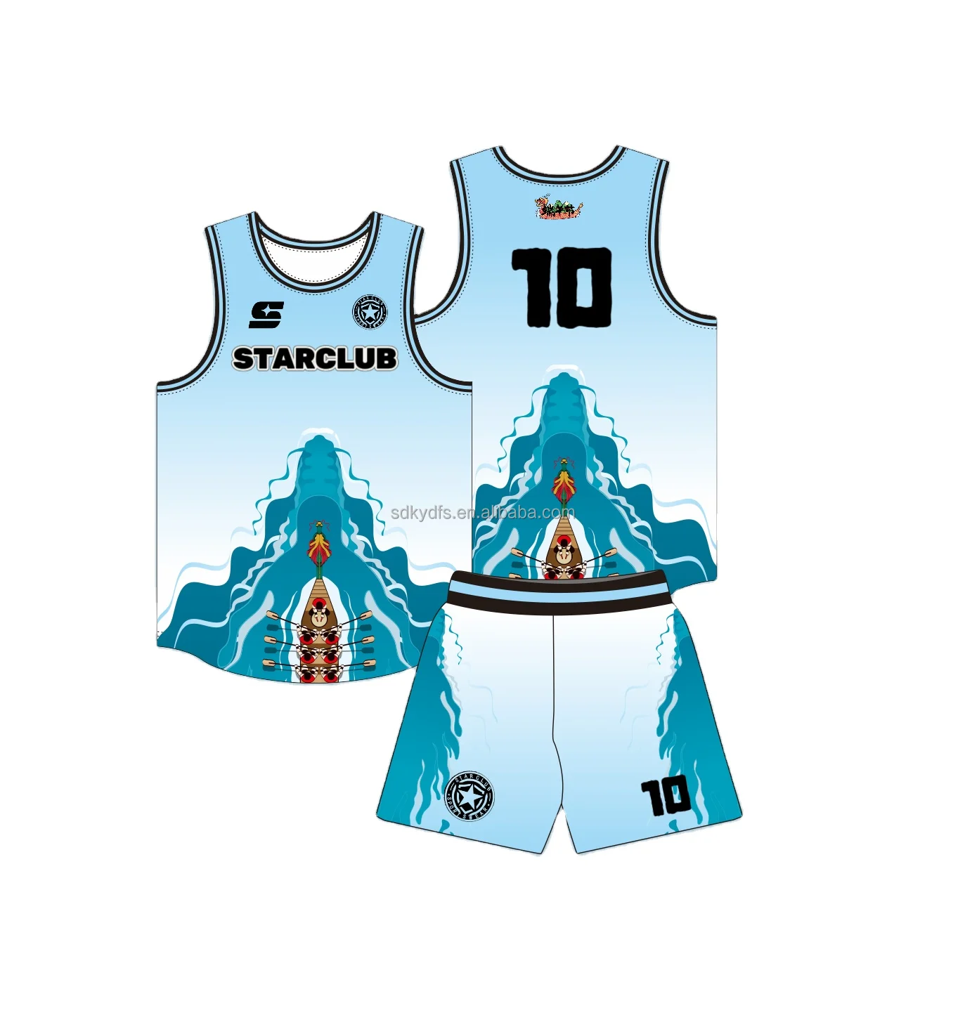 Unisex Custom Dragon-Boat-Ink-Painting Basketball Uniform Creative Design Quick Dry Breathable Plus Size XS-XXL for Adults