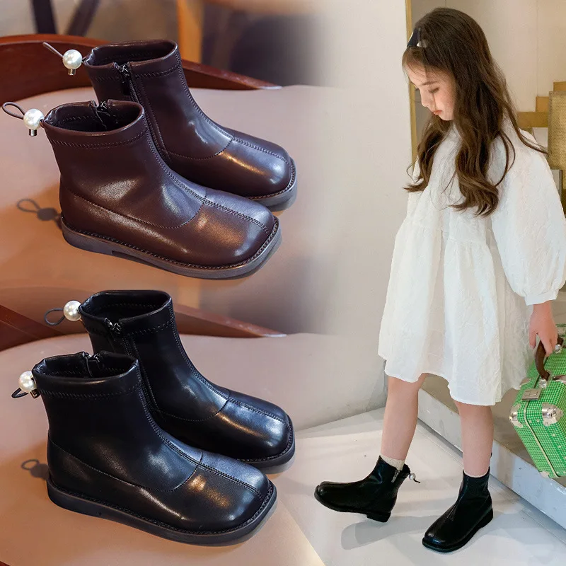 
Wholesale genuine leather shoes kids girls boots shoes 