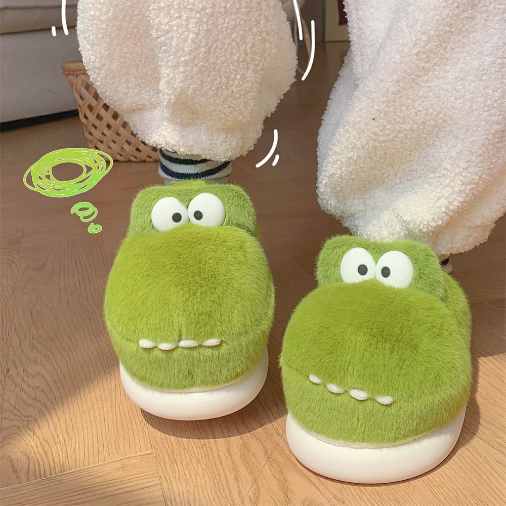 XIXITIAO  soft plush winter warm home house indoor plush fluffy slippers unisex crocodile animal prints slippers for woman