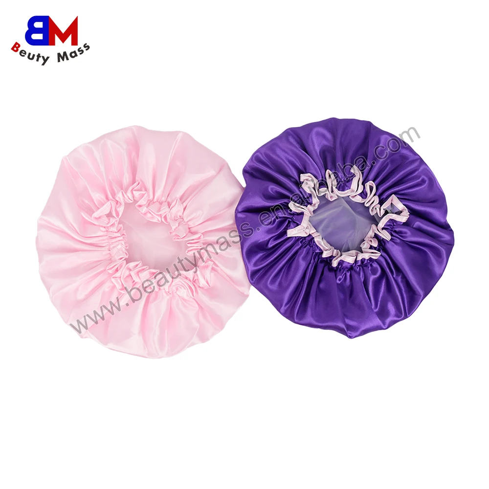 OEM/ODM Hair Extension Fashionable Satin PE Waterproof Custom Logo Shower Cap For Women
