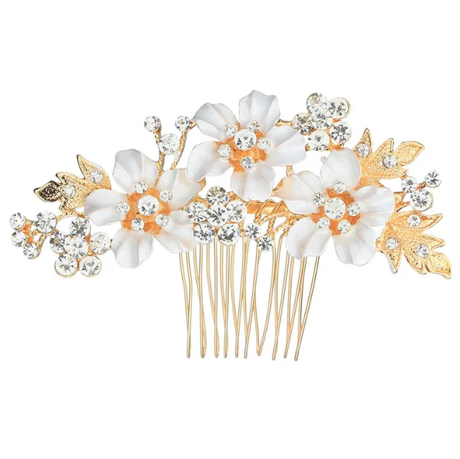 High quality bridal wedding hair comb side diamond rhinestone golden flower hair clip bridal headpiece