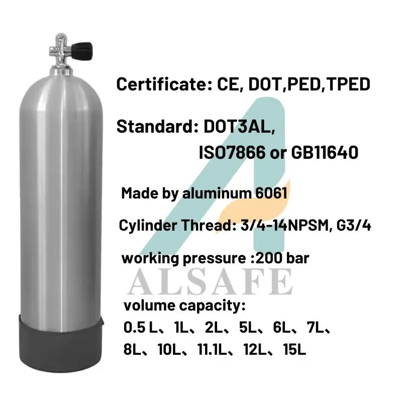 Alsafe Scuba Cylinder 0.5-15L Diving Air Tank Customize Scuba Tank Oem Diving Cylinder