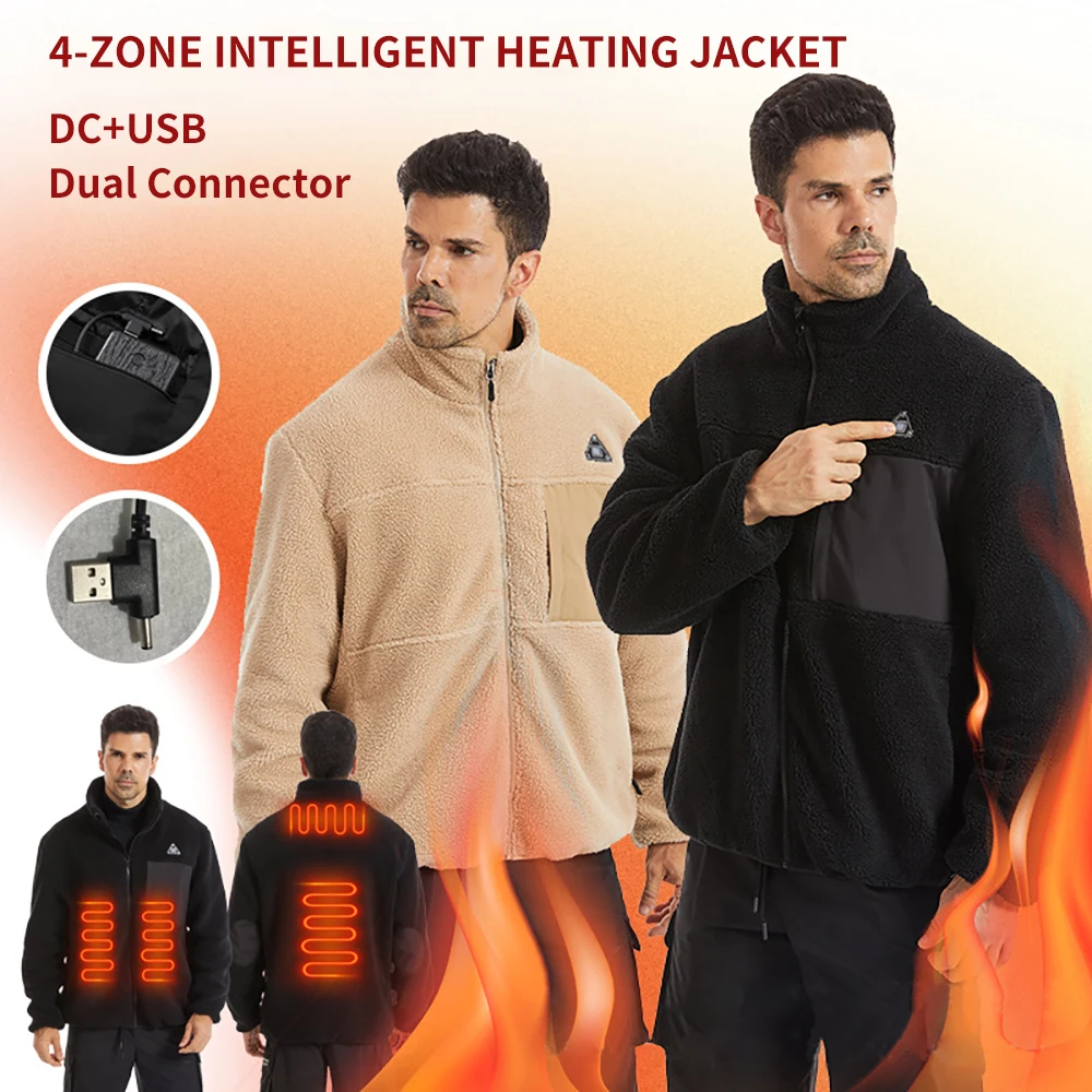 In Stock Winter Jacket Men 7.4V DC/5V USB Dual Connector Outdoor Casual Camping Clothes Polar Fleece Heated Jacket