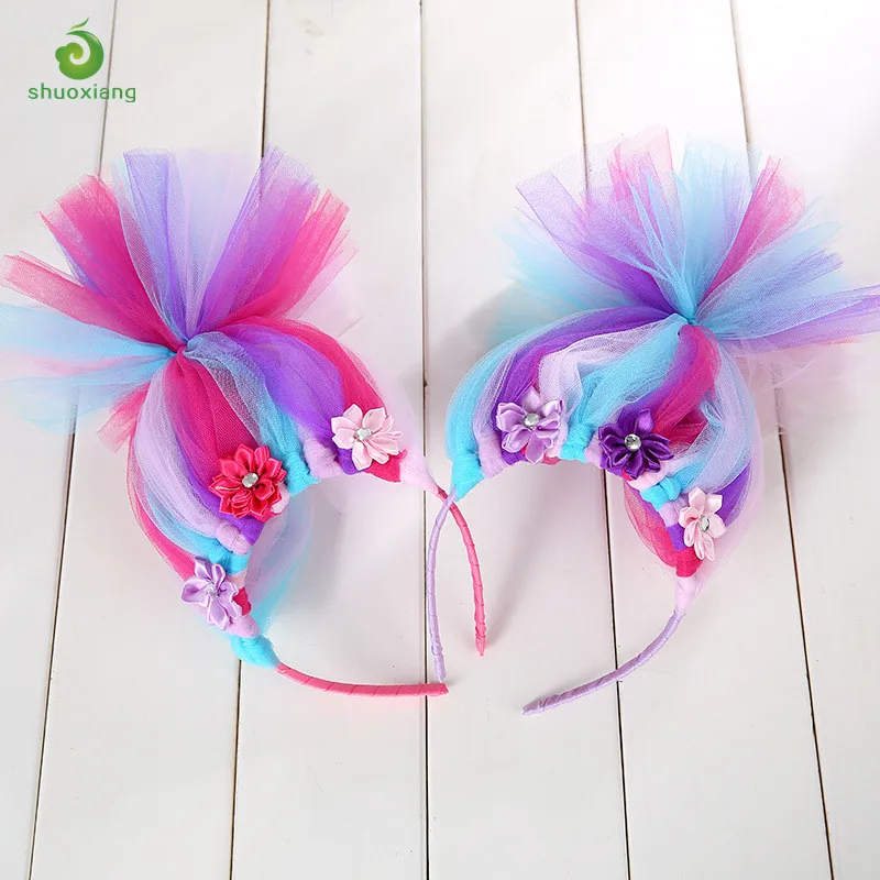 
Children Plastic Hair Hoop Colorful Tulle Anime Troll Wig Cosplay Party Headband Magic Hair Wizard Accessories 
