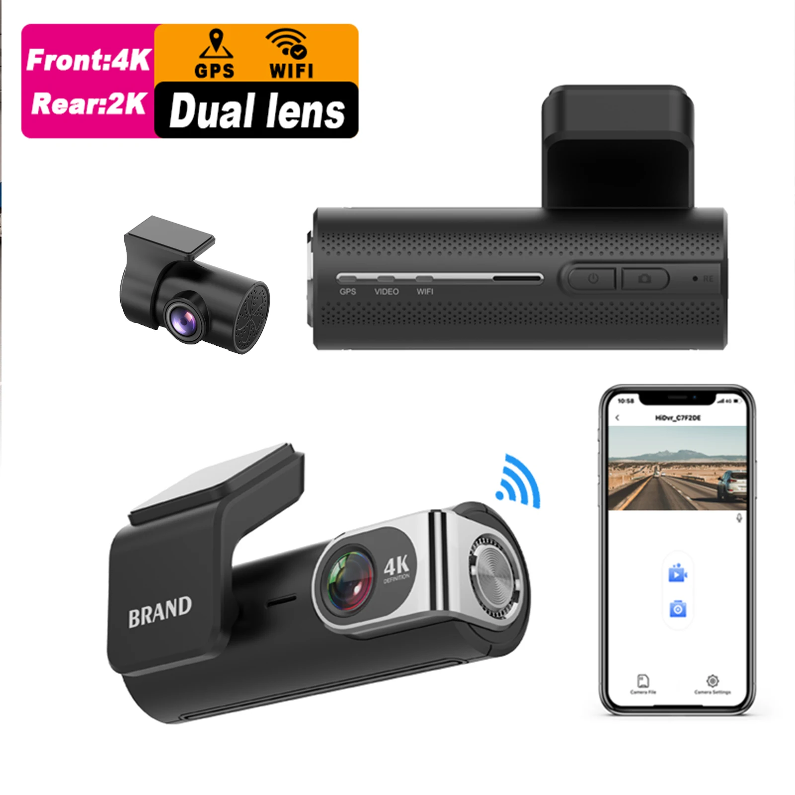 factory Hot sales car dvr mini wifi gps 4K dash cam doble camara front 4k rear 2k dual lens dash camera 4k wifi dashcam