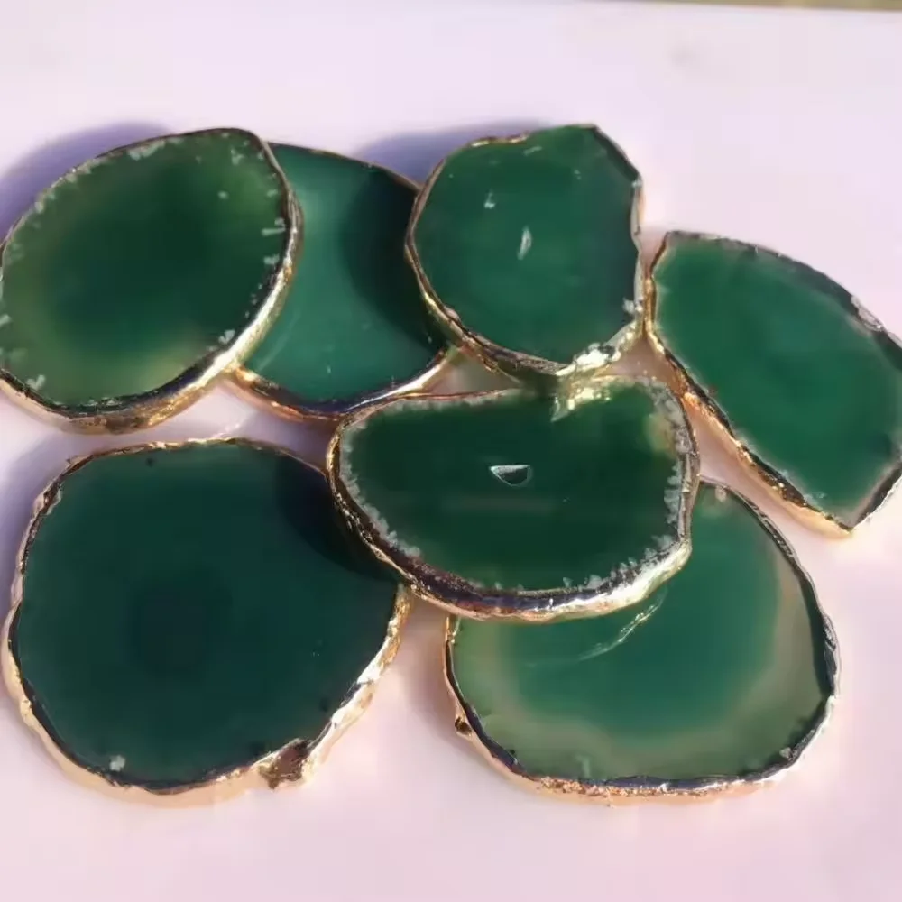 Wedding Engraving Green Agate Slice Placecard Wholesale Natural Agate Coaster Radiation in 7 -15 Days Yemeni Agate Round & Oval