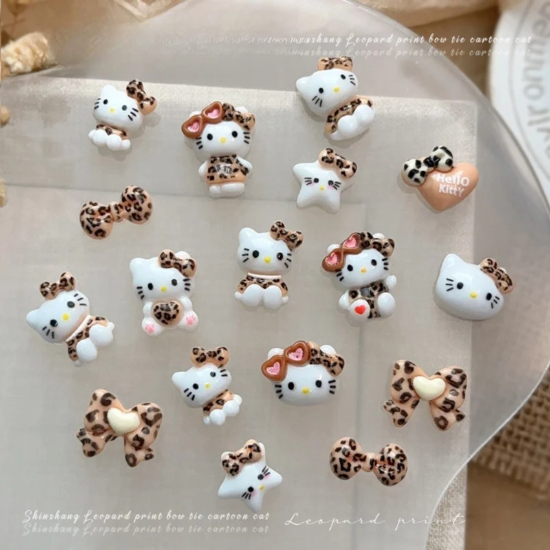 Leopard Print KT Cat Nail Accessories New Cute Cartoon Cat Bow Love Nail Accessories