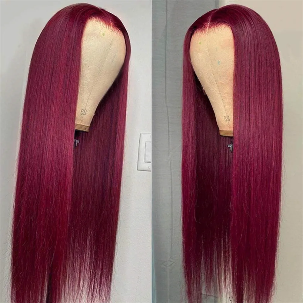 #99J Burgundy Peruvian Straight Human Hair 13x4 HD Lace Frontal Wigs for Black Women Lace Front Wigs Full Lace Human Hair Wigs
