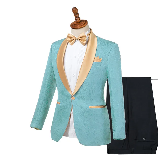 Jacquard Men Suits 2 Pieces Shawl Lapel New Fashion Costum Homme Marriage Groom Wedding Wear Terno Masculino Slim fit Blazer