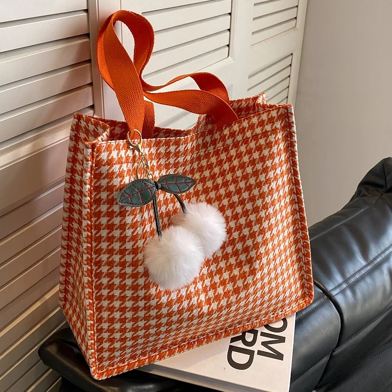 Fashion Houndstooth 2024 Personalized Logo Travel Bag Eco-friendly Cotton Customized Shopper Shopping Canvas Tote Bag