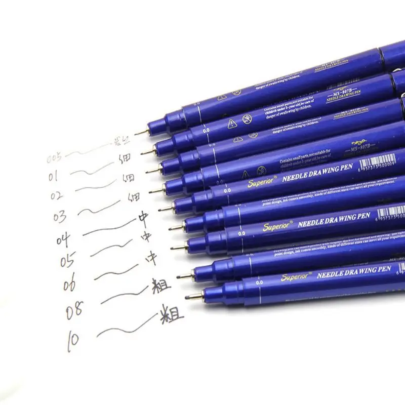 Factory Cheap Price 9 Types Of Tip Black Drawing Plastic Marker Pen Set
