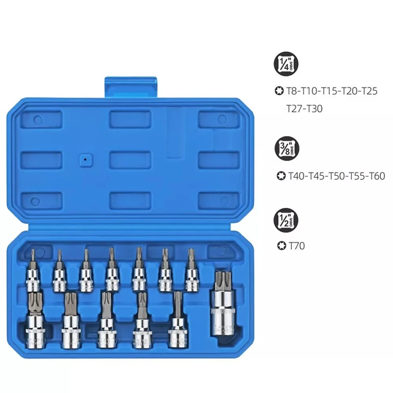 Wholesale 13PCS Torx Bit Socket Set T8-T70 1/4' 3/8' 1/2' Screwdriver Drive Repair Tool