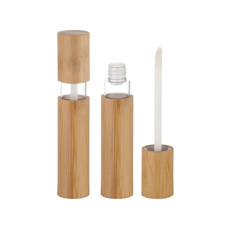 Eco Friendly Glass Lipgloss Tube Empty Lipstick Tube Container Thick Bottle Transparent Bamboo Lip Gloss Container Glass Lipglos