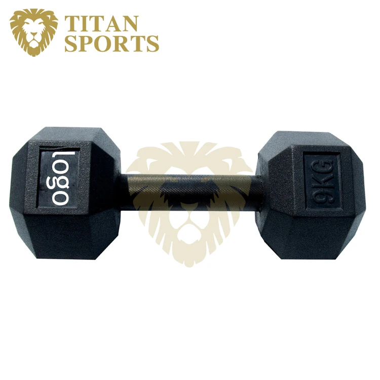 Rubber hex dumbbell with black handle