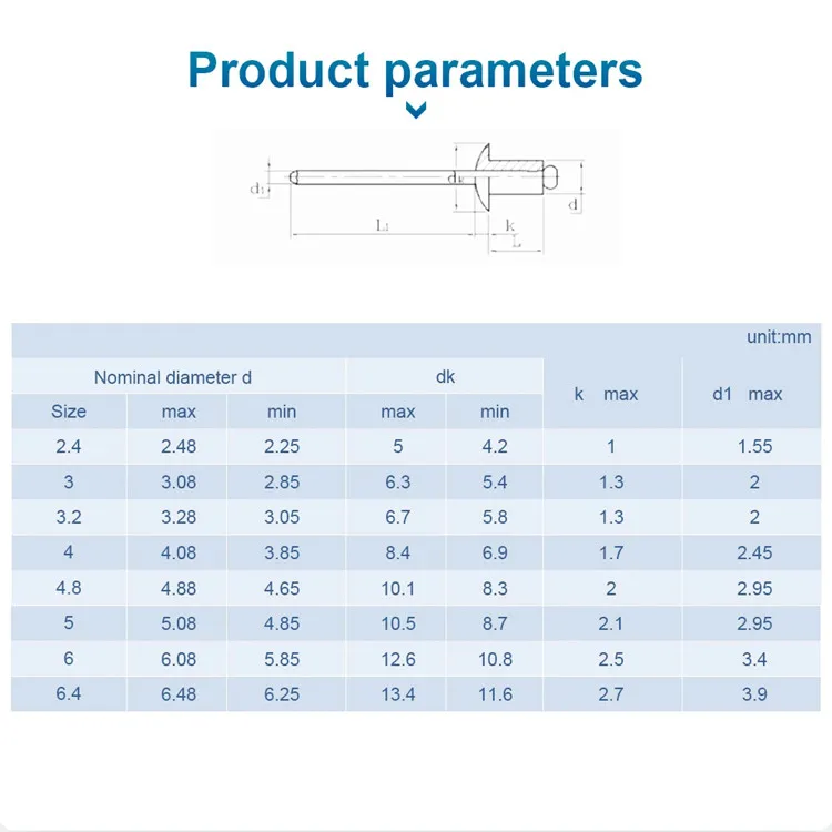 Factory Price Open Countersunk Flat Round Head Blind Pop Rivets Nut Aluminium Rivets