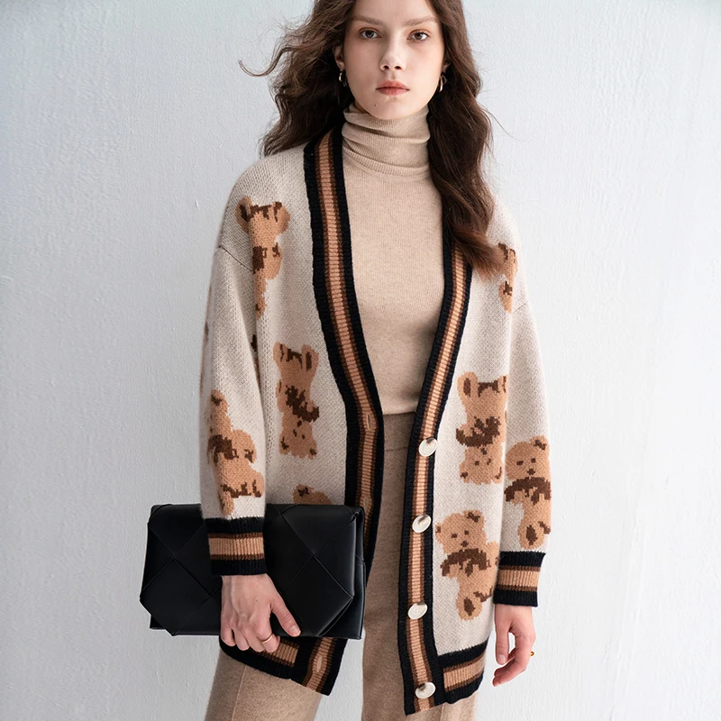 Custom cashmere cardigan sweater oversized sweater women loose cashmere cardigan women