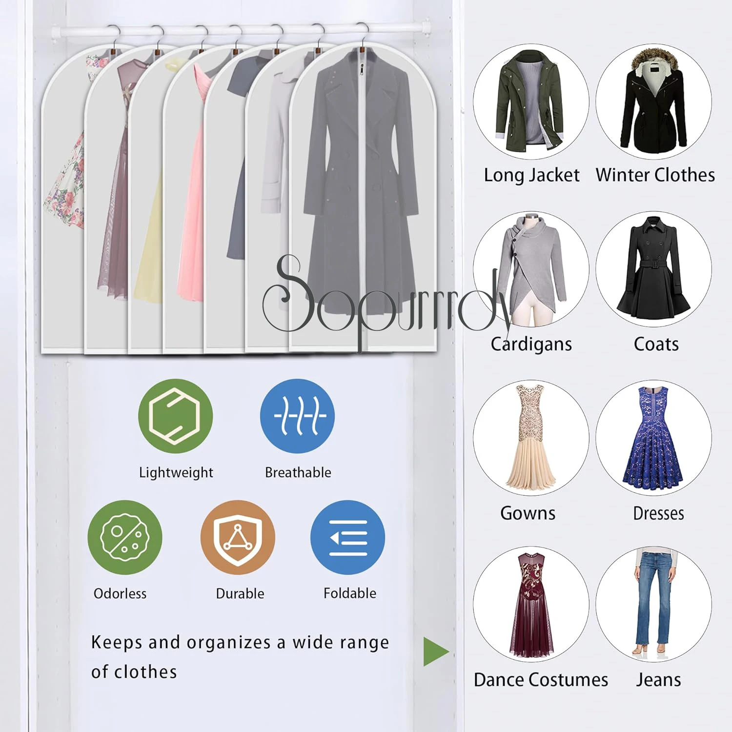 Custom Logo PVC Dust Proof Clear Garment Bags Translucent Suit Bags With Full-Length Zipper For Closet Clothes Storage