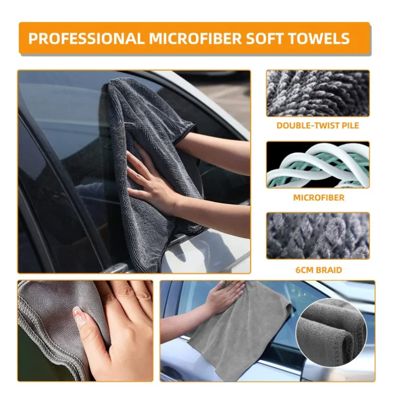 9 Pcs Car Wash Microfiber Towels Set Tire Brushes Car Cleaning Kit Set for Exterior Interior Cleaning Tools