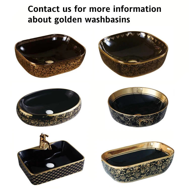 Luxury Royal Vintage Colour Washbasin Countertop Ceramic Toilet Art Basin Bathroom Sink Gold and Black Hand Wash for