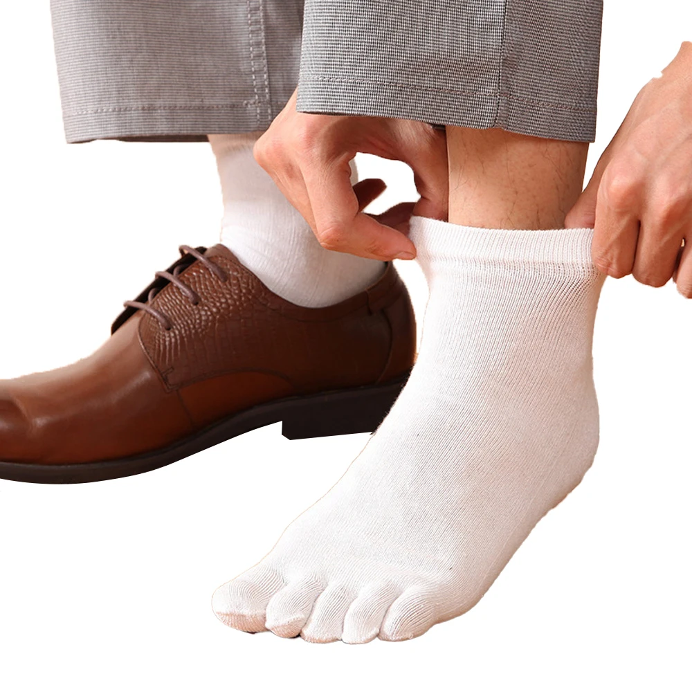 Wholesale Spring Breathable Plain Men Five Toe Socks Cotton White Five Finger Ankle Socks Black