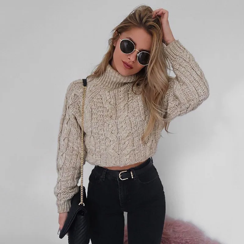 Sweaters Knitting Long Sleeve High Collar Sexy Twist Sweater Women Winter Clothes Pull Mode Femme Sueter Ropa De Invierno