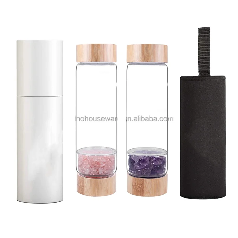 Newly Crystal Water Bottle with Eco Friendly Healing Crystal Glass with Loose Leaf Tea Infuser Gem Water Bottle