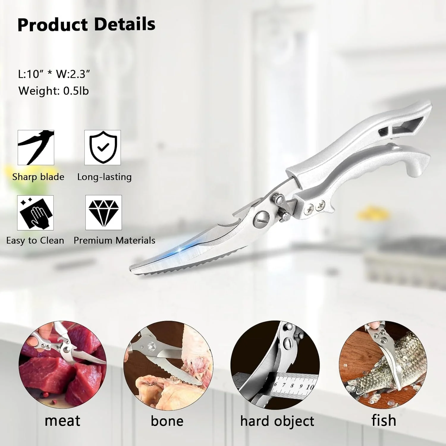 TOALLWIN kitchen accessory anti slip handle stainless steel scissors set kitchen shears meat fish chicken bone kitchen scissors