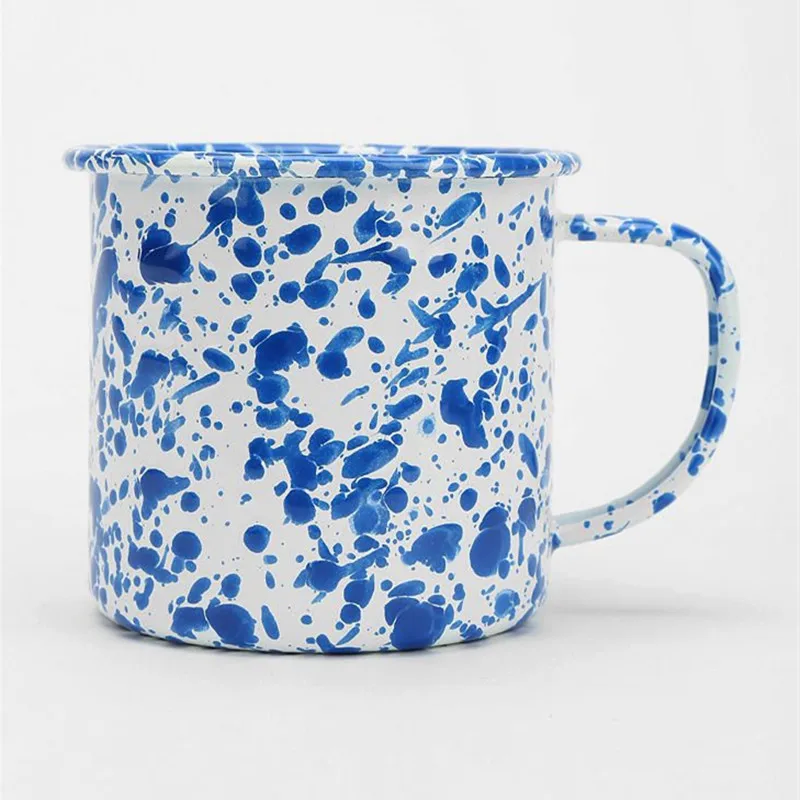 Wholesale novelty new design half speckled splash colored cast iron metal printed enamel coffee cup mugs