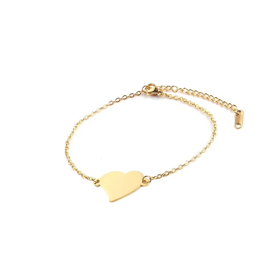 Custom Logo Bracelet Fashion Simple Gold Heart  Bracelet Chain Adjustable Bracelet for Women